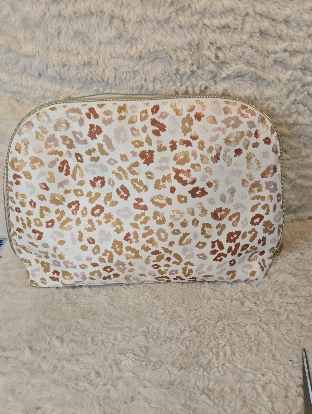 Leopard Print Cosmetic Pouch - White and Brown